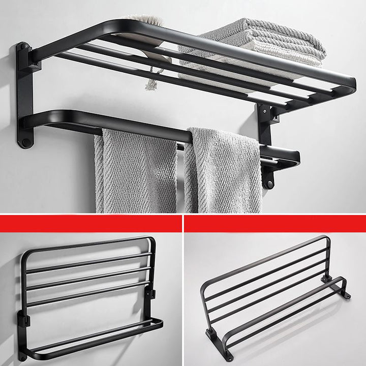 Lisslune | Modern Classic Bathroom Hardware Set Matte Black Bathrobe/Towel Rack & Bathroom Shelf