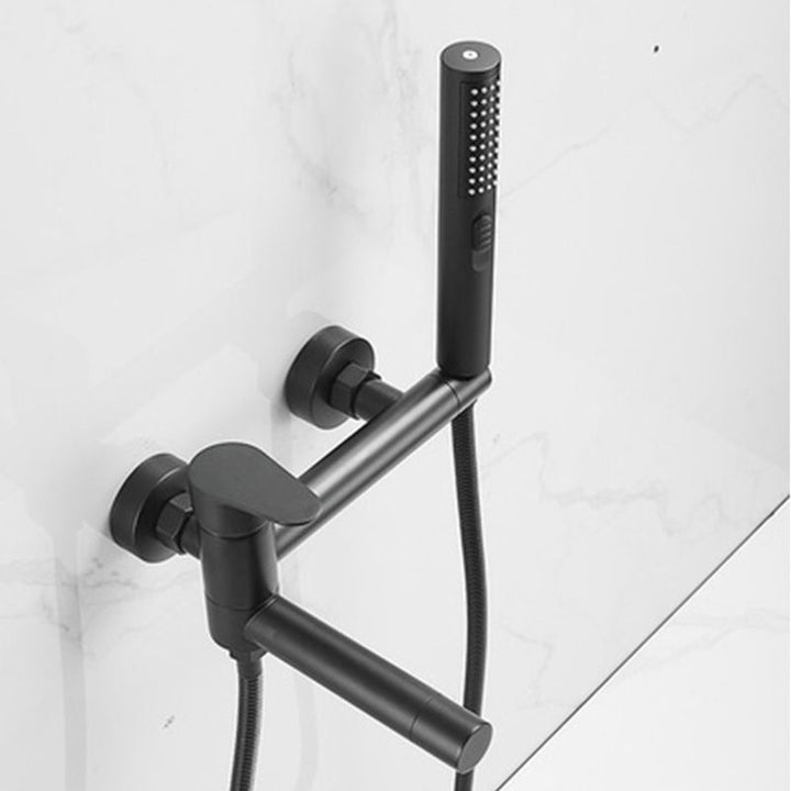 Lisslune | Modern Bath Rim Piece Single Handle Wall Mounted Bathtub Faucet with Hand Shower