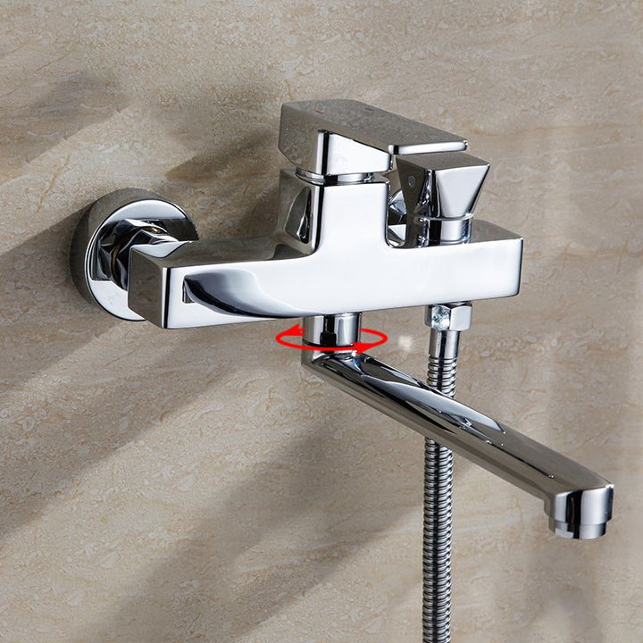 Lisslune | Chrome polished bathroom faucet wall-mounted with swivel spout and hand shower