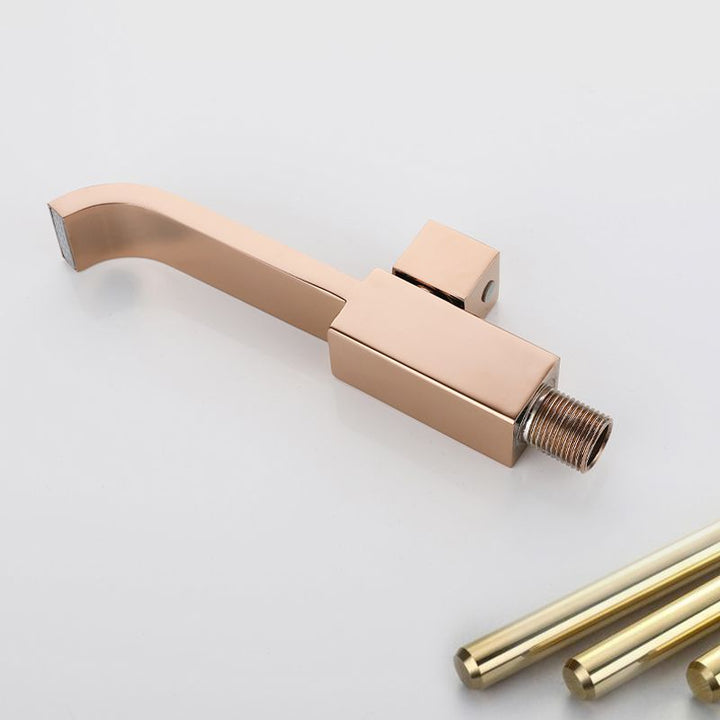 Lisslune | Contemporary Wall Mounted Bathroom Faucet Handle Knob Solid Brass Square Faucet