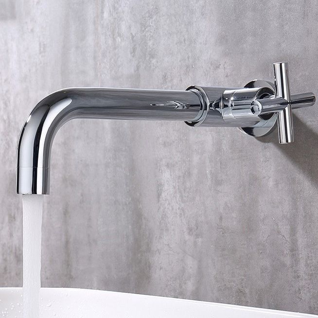 Lisslune | Glam Wall-mounted Bathroom Faucet Copper Single Handle Low Arc Faucet for Bathroom