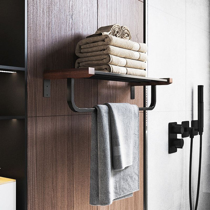 Lisslune | 7-piece bathroom accessory set metal bath set with wood accents