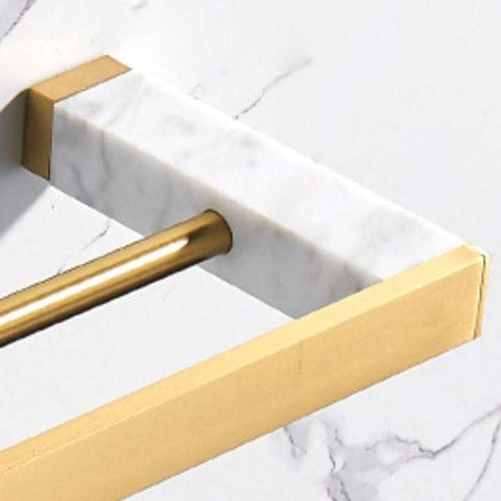 Lisslune | Brushed Brass Bathroom Accessory Set Metal & Marble Bathroom Hardware Set with Bath Shelf