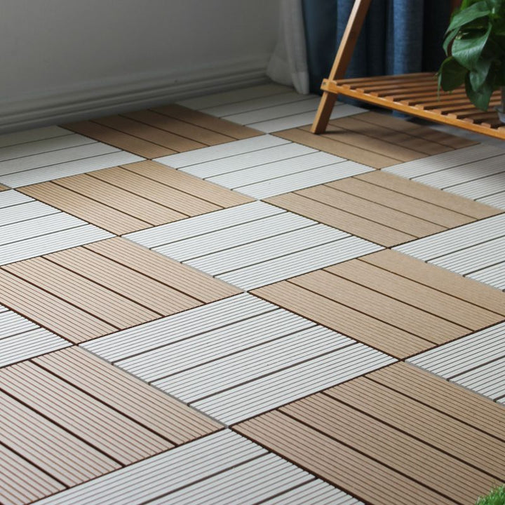 Lisslune | Square Click Patio Floor Tiles Stripe Pattern Tile Set Floorboard