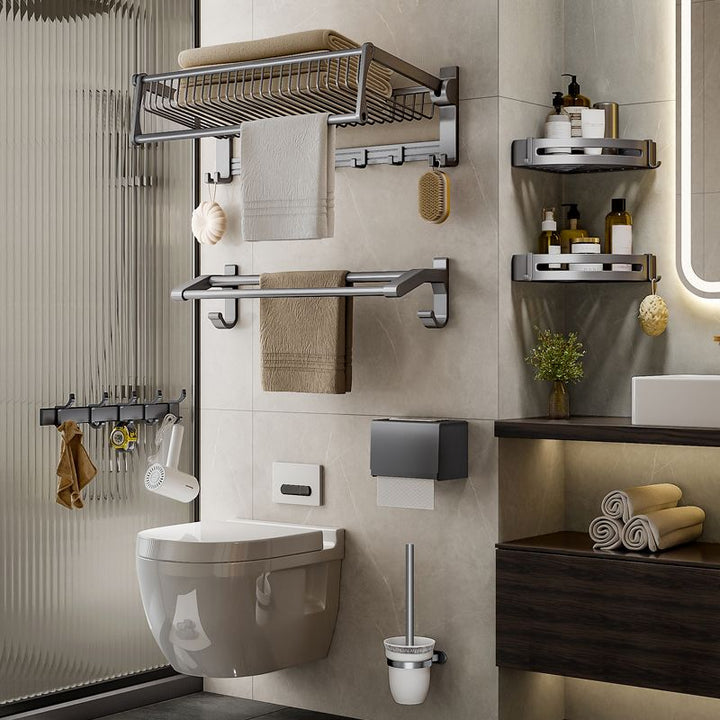 Lisslune | Modern Gray Bathroom Set Paper Holder Bathroom Shelf Bathroom Hardware Set