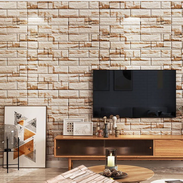 Lisslune | Industrial Wall Panel 3D Brick Wall Panels Waterproof Stickers Wall Tiles Set of 10