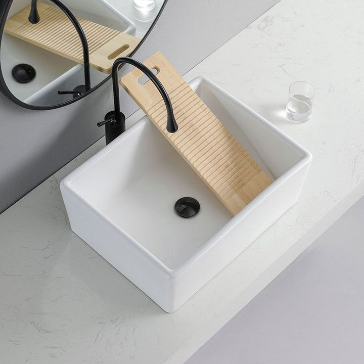 Lisslune | Contemporary Bathroom Sink Porcelain Rectangular Vessel Sink Sink Only