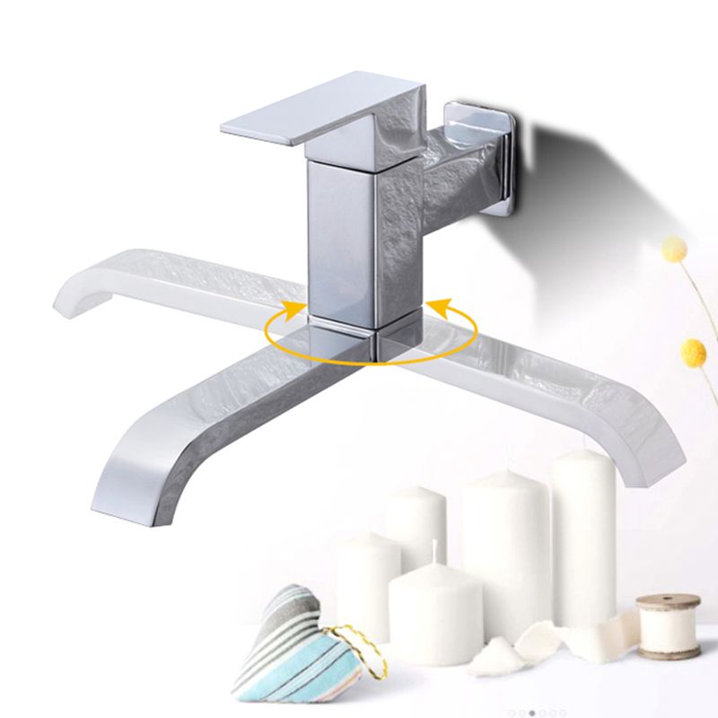 Lisslune | Contemporary Wall Mounted Bathroom Faucet Lever Handles Low Arc Swivel Brass Tap