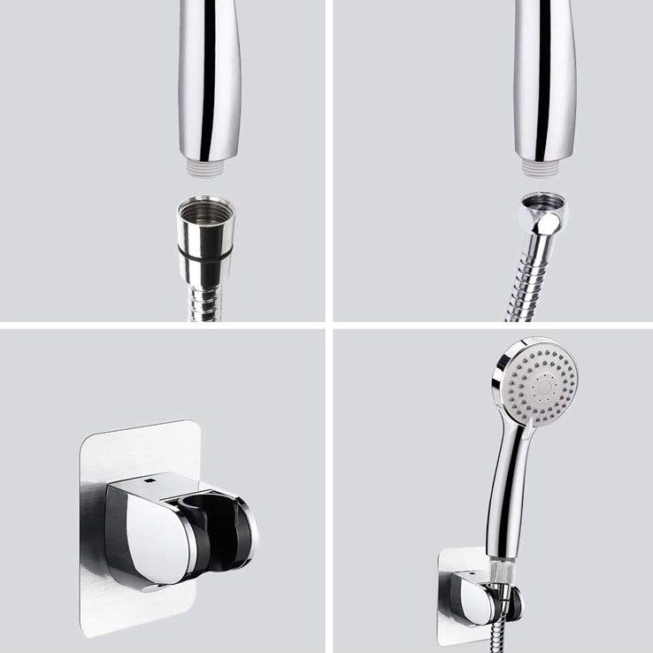 Lisslune | 4-Setting Silver Shower Set Concealed Wall Mount Holder Tee with Outlet