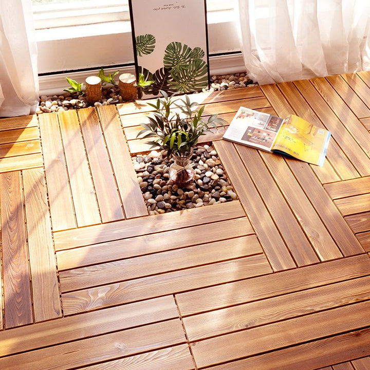 Lisslune | Parquet Pine Floor Tile Waterproof Click Lock Traditional Hardwood Floor for Living Room