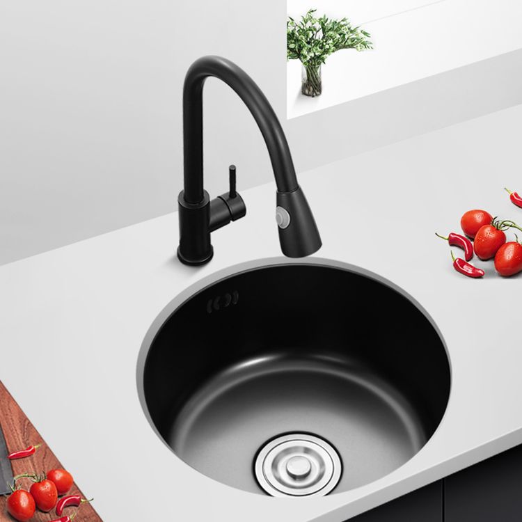 Lisslune | Single Bowl Kitchen Sink Round Stainless Steel Sink with Drain Basket Kits