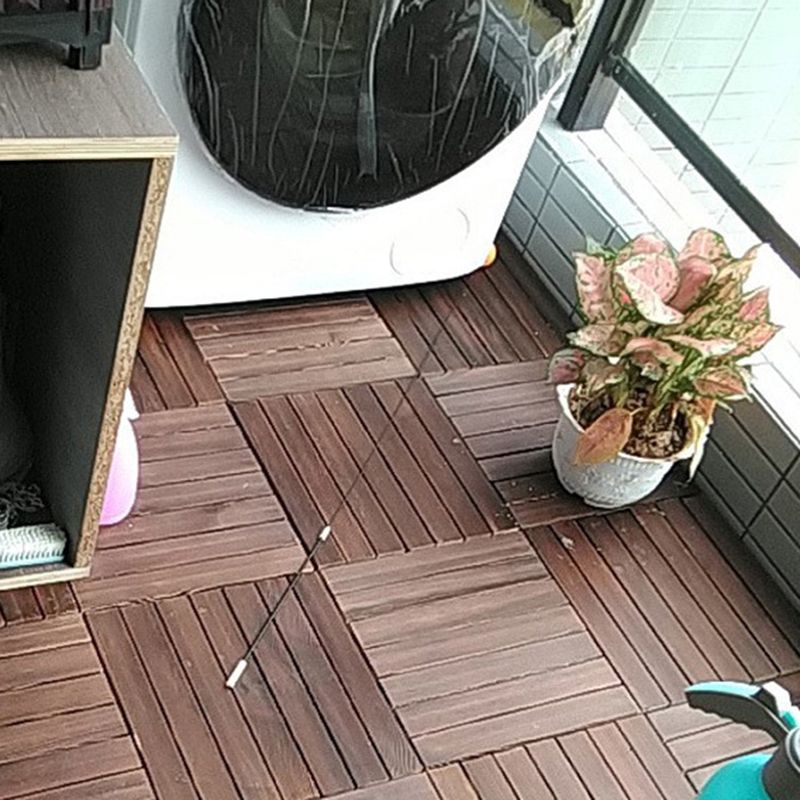 Lisslune | 7-Slat Square Wooden Terrace Tiles Click Installation Outdoor Floor Tiles