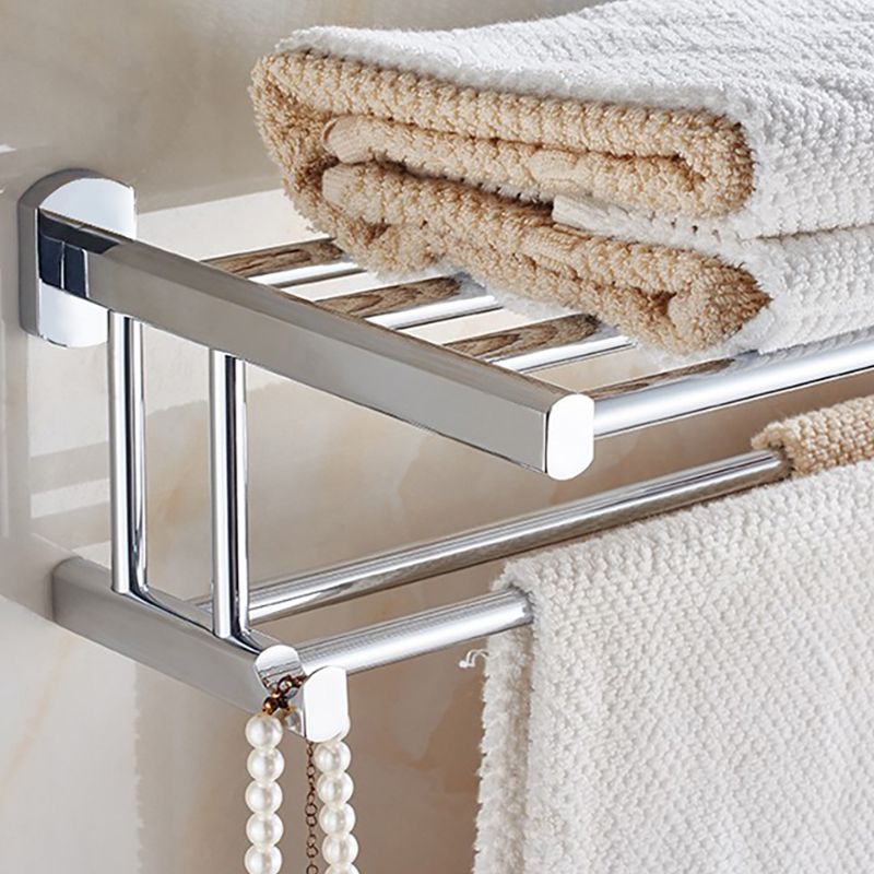 Lisslune | Polished Chrome Modern Bathroom Accessory Set Silver Towel Holder/Bath Shelf
