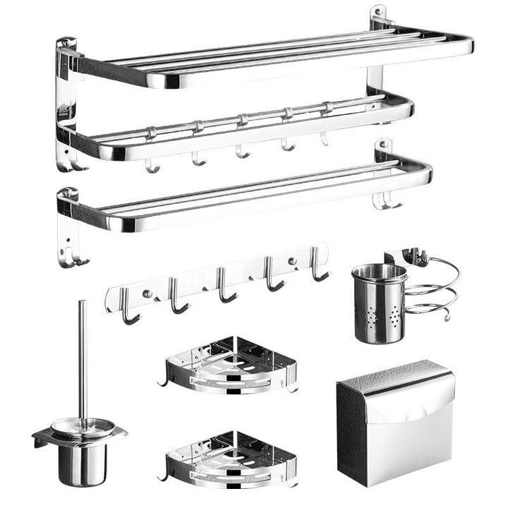 Lisslune | Polished Chrome Bathroom Accessories Set made of Stainless Steel with Bathroom Shelf/Bathrobe Hook/Towel Bar