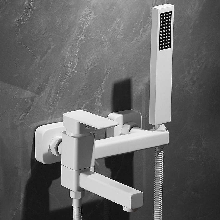 Lisslune | White Bath Water Faucet Trim Single Lever Handle Swivel Spout Wall Mounted Hand Shower Bathtub Filler