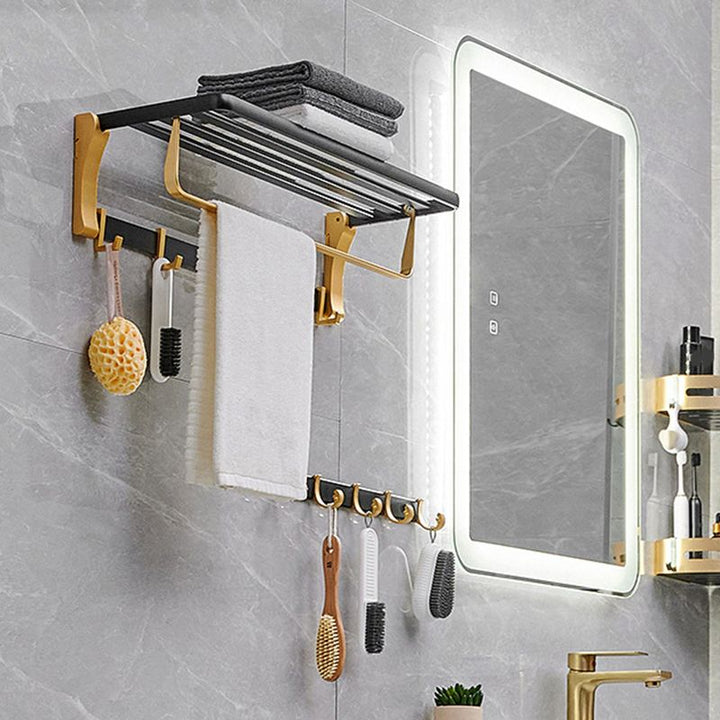 Lisslune | Contemporary Bathroom Accessory Set Black & Golden Bath Shelf/Towel Bar