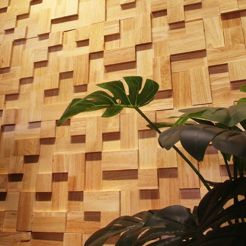 Lisslune | Mosaic Wood Wall Cladding Glue Living Room Modern Style Wood Plank