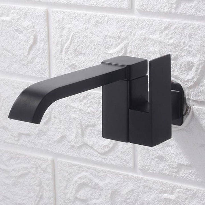 Lisslune | Contemporary Wall Mounted Bathroom Faucet Lever Handles Low Arc Swivel Brass Tap
