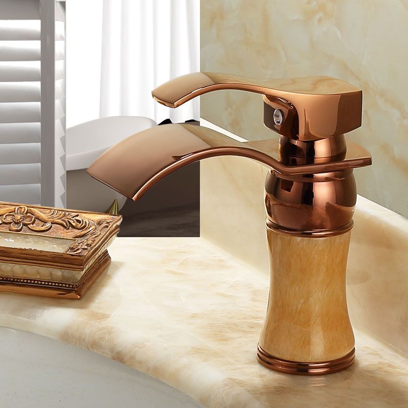 Lisslune | Wall-mounted Copper Roman Bath Faucet Low Arc Roman Bath Faucet Set with Jade