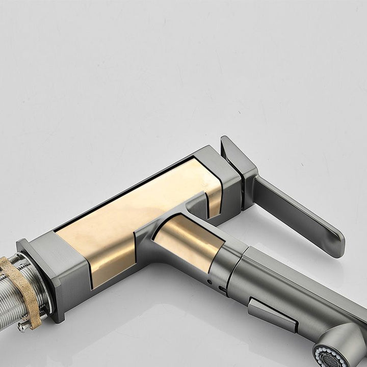 Lisslune | Modern Brass Faucet Center Mount Bathroom Faucet with Water Hose