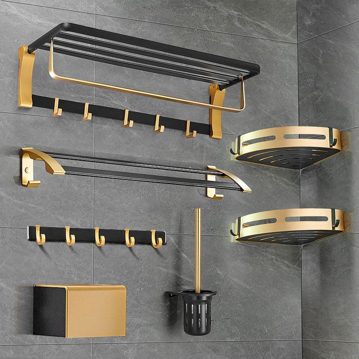 Lisslune | Contemporary Bath Accessories Set Black & Golden Bath Shelf/Towel Bar