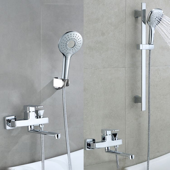 Lisslune | Wall Mounted Bathtub Faucet Trim Polished Chrome Swivel Spout with Hand Shower