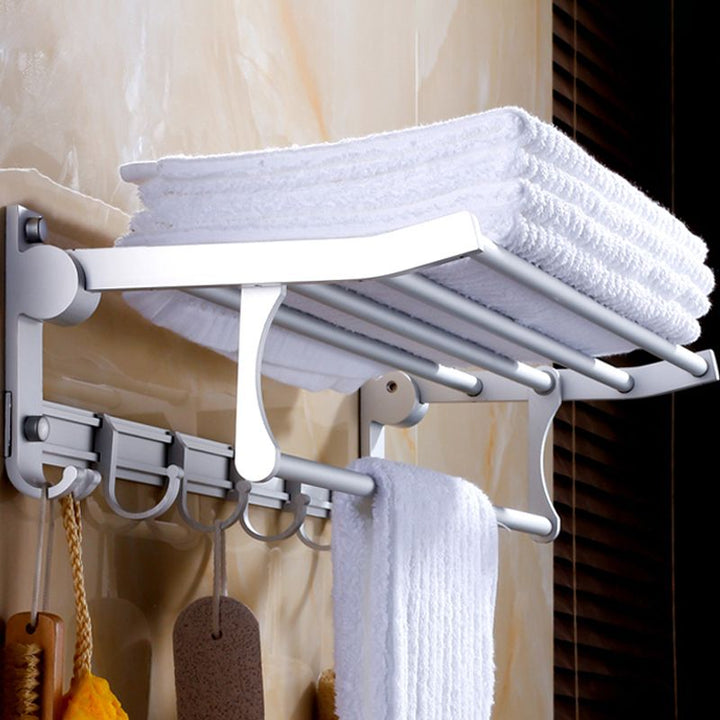 Lisslune | Silver Modern Bathroom Accessory Set with Bath Shelf/Towel Holder & Bathrobe Hook