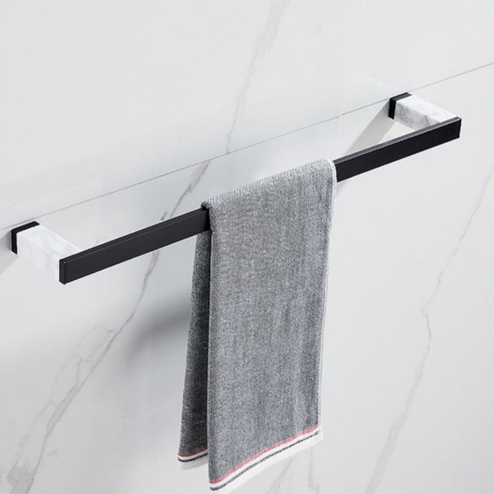 Lisslune | Matt Black Bathroom Accessory Set made of Metal & Marble with Bath Shelf/Towel Holder