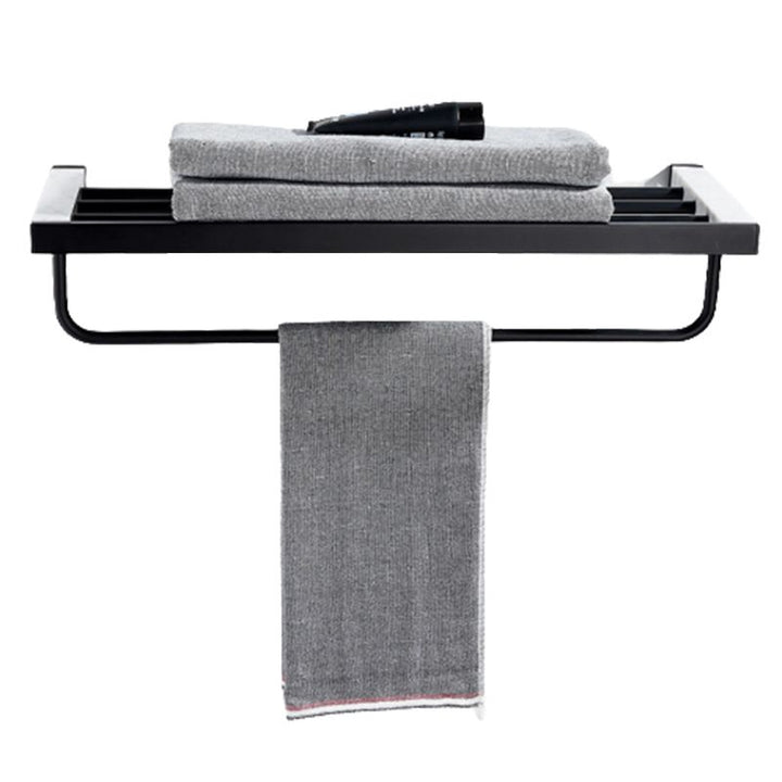 Lisslune | Matt Black Bathroom Accessory Set made of Metal & Marble with Bath Shelf/Towel Holder