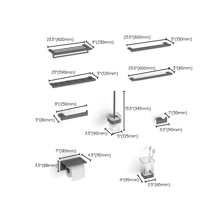 Lisslune | Gray contemporary bathroom accessory set Brushed gray bathroom shelf/paper holder/towel bar