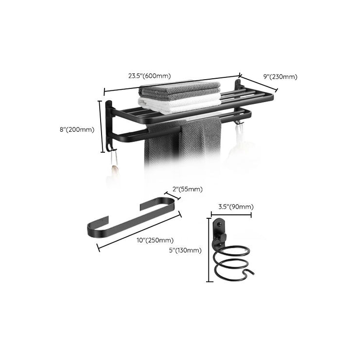 Lisslune | Modern Black Bathroom Accessory Set Tissue Holder Towel Bar Bathroom Fittings Set