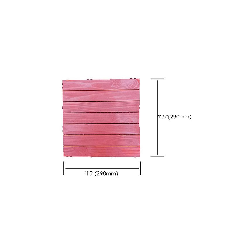 Lisslune | Red 6-Slat Square Wood Deck Tiles Snap-Fit Installation Floor Tiles