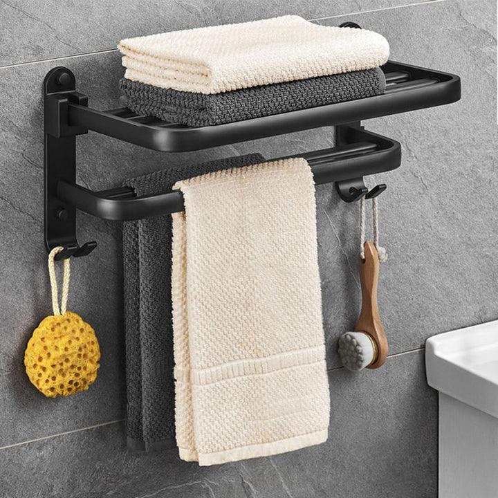Lisslune | Matt Black 5-piece Modern Bathroom Accessory Set with Shelf/Tower Bar & Paper Holder