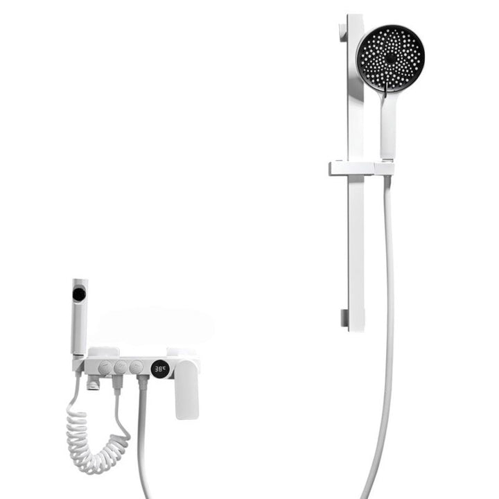 Lisslune | Round Shower Set White Wall Mounted Hand Shower Lever Handle Shower Hose Swiveling Shower Set
