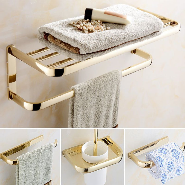 Lisslune | Chrome/Gold Bathroom Accessory Set Modern Metal Bathroom Hardware Set