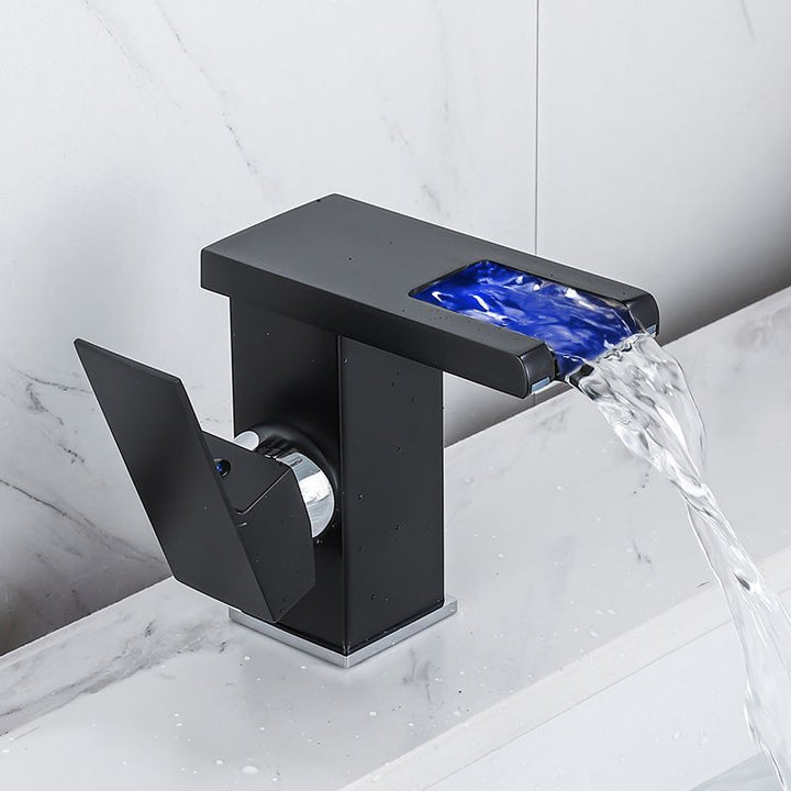 Lisslune | Waterfall Basin Mixer Tap Square Lever Handle with LED Three-Color Light