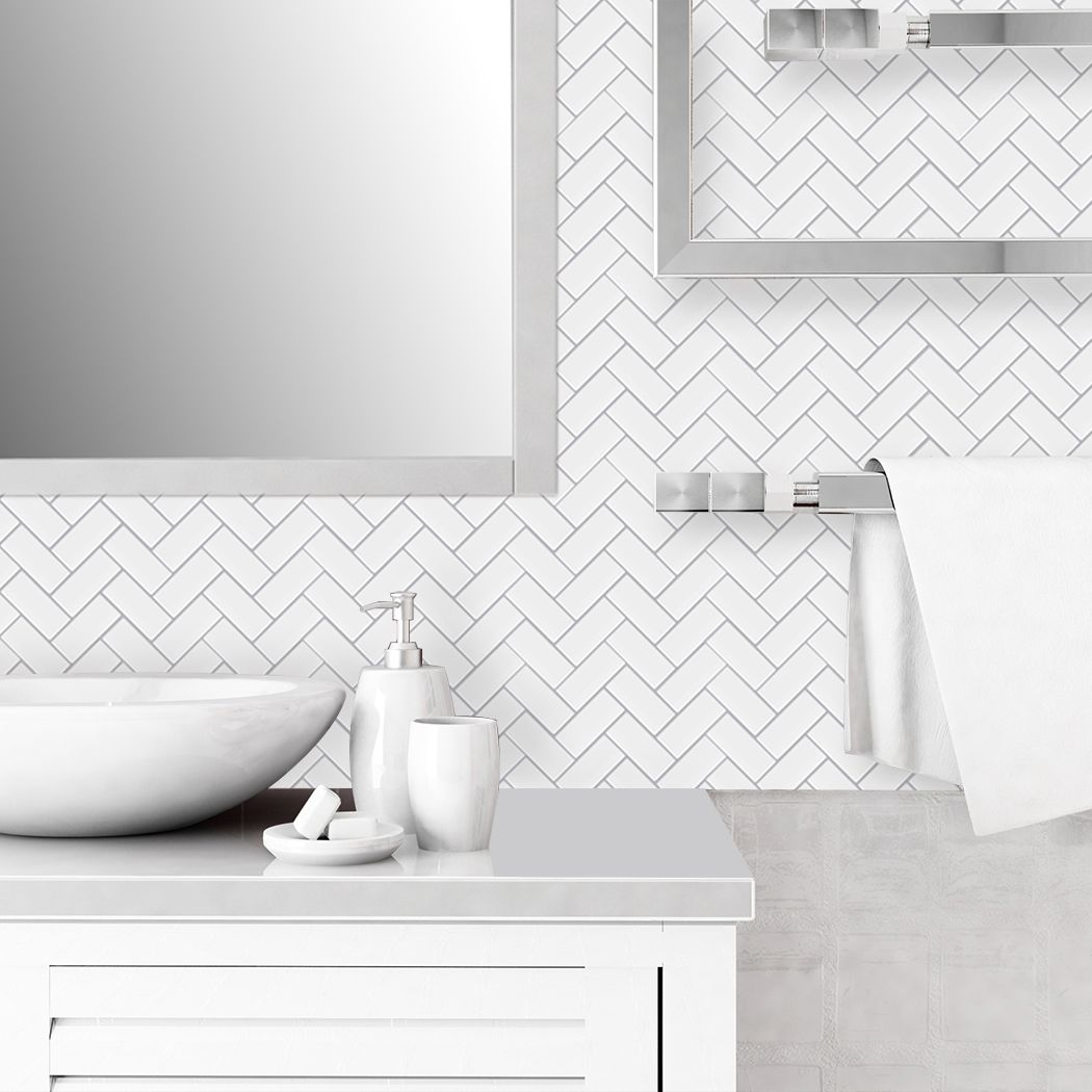 Lisslune | Square Peel & Stick Mosaic Tile Herringbone Peel and Stick Wall Tile