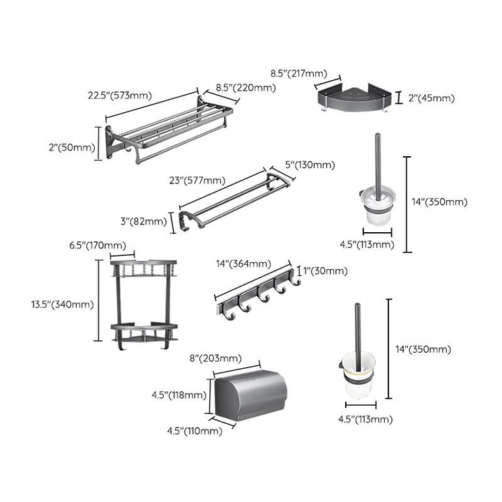 Lisslune | Gray 6/7-piece modern bathroom accessory set bathroom shelf/towel hooks/towel bar included