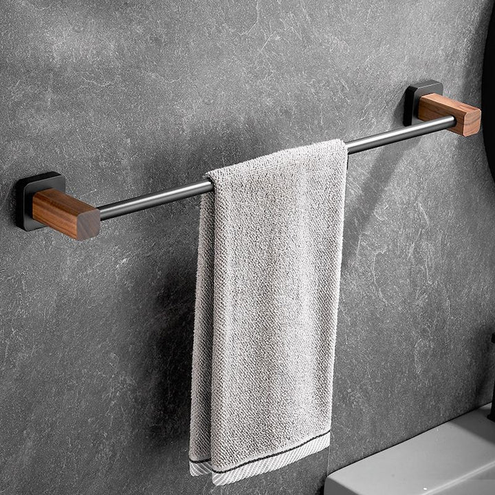 Lisslune | Wood & Aluminum Bathroom Set Brown Bathroom Accessory Set