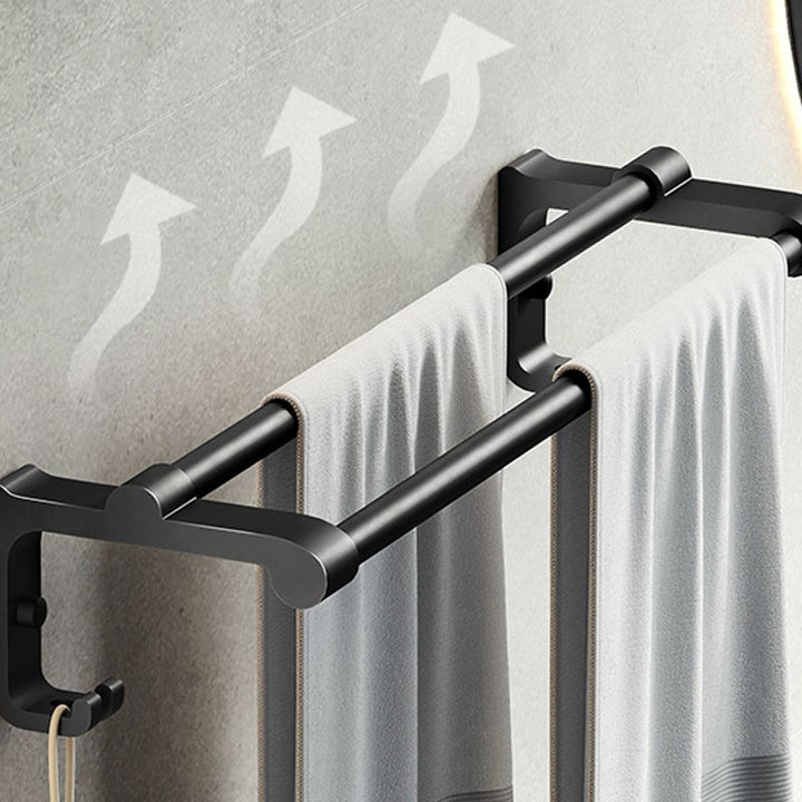 Lisslune | Contemporary bathroom accessory set with black surface and bath shelf/towel bar