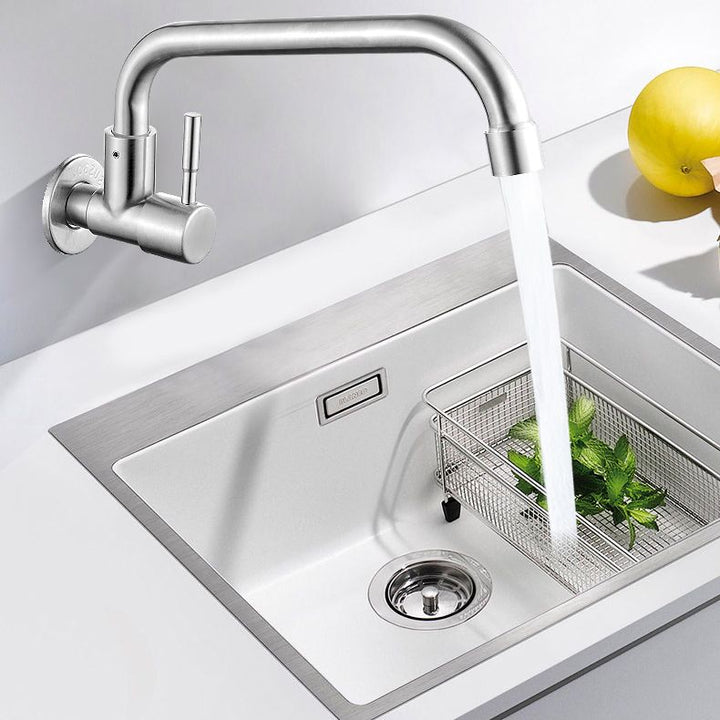 Lisslune | Modern Bridge Water Faucet 304 Stainless Steel Knob Handle Swivel Spout Wall Mounted Faucet