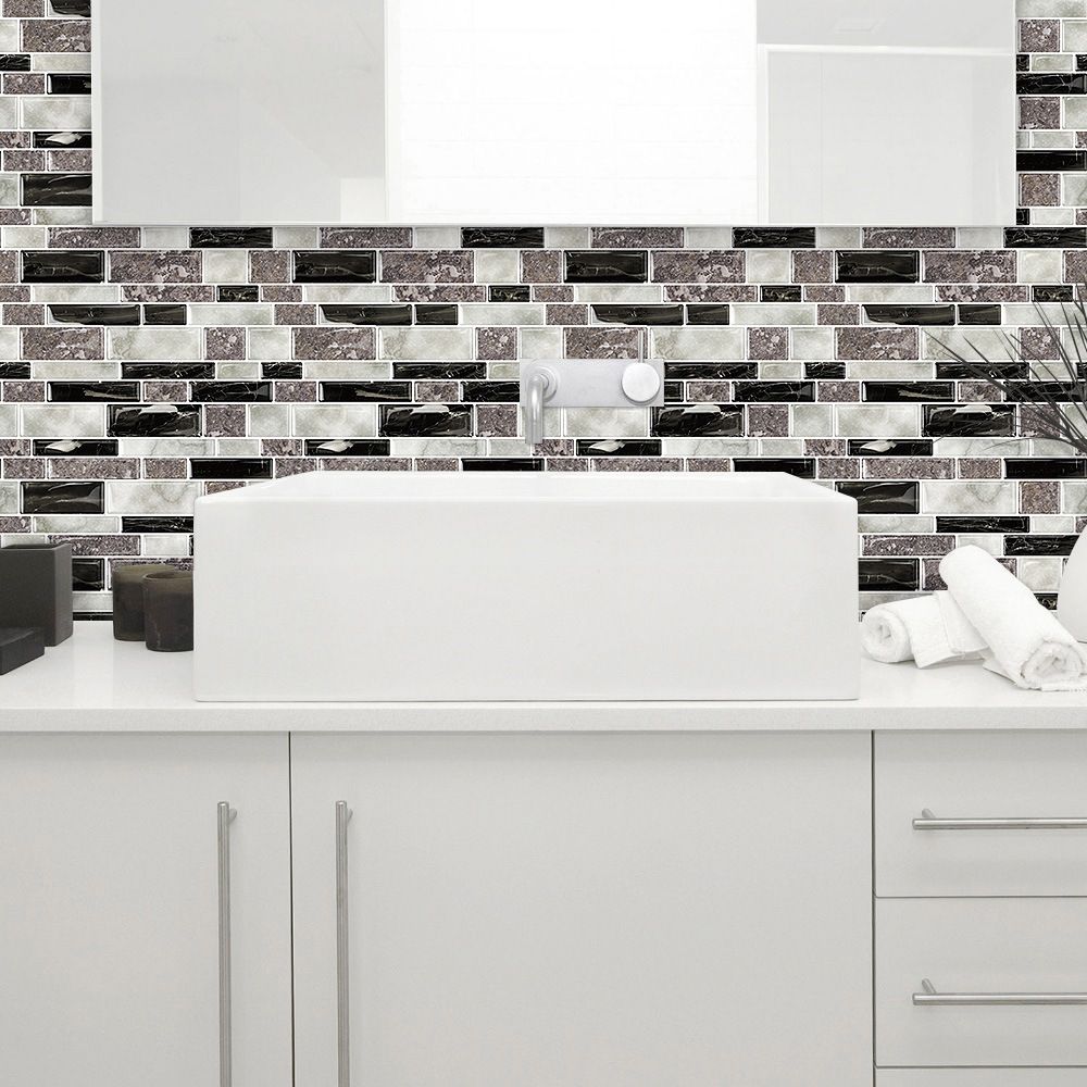 Lisslune | 12"x 12" Resin Mosaic Tiles Square Self-adhesive Tiles for Backsplash & Wall Tile