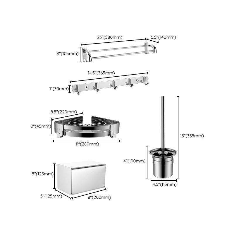 Lisslune | Modern Bathroom Accessory Set Made of Chrome-Plated Stainless Steel with Bathrobe Hook/Towel Bar