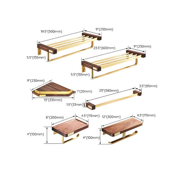 Lisslune | 6-piece walnut bathroom accessory set metal gold bath hardware set
