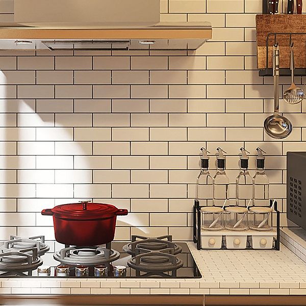 Lisslune | White Peel & Stick Tile Mirror Plastic Grid Wallpaper for Kitchen and Bathroom