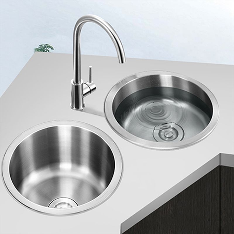 Lisslune | Contemporary Single Bowl Kitchen Sink Round Stainless Steel Sink with Drain Strainer Set