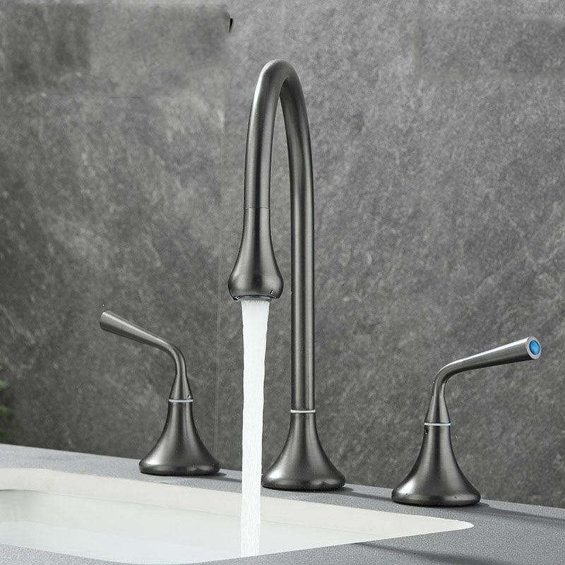 Lisslune | Double Handle Tub Filler Deck Mounted High Arc Brass Modern Roman Tub Filler