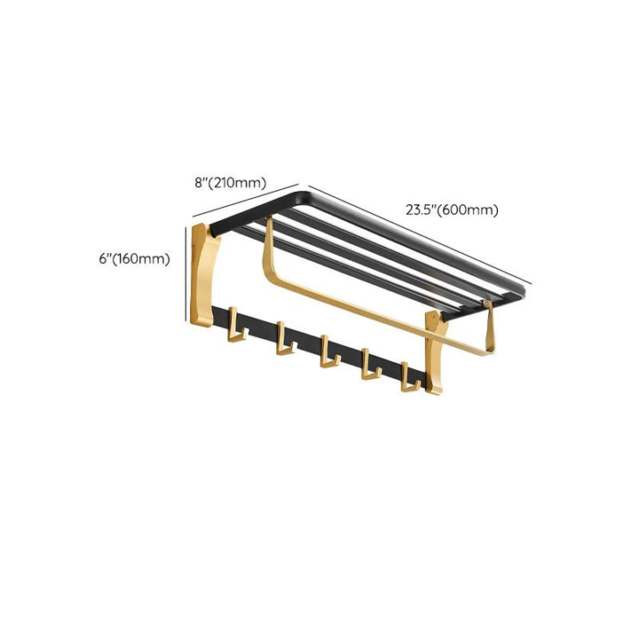 Lisslune | Contemporary Bath Accessories Set Black & Golden Bath Shelf/Towel Bar
