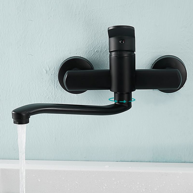 Lisslune | Low-Arc Bathtub Filler Black Lever Wall-Mounted Copper Bathtub Filler