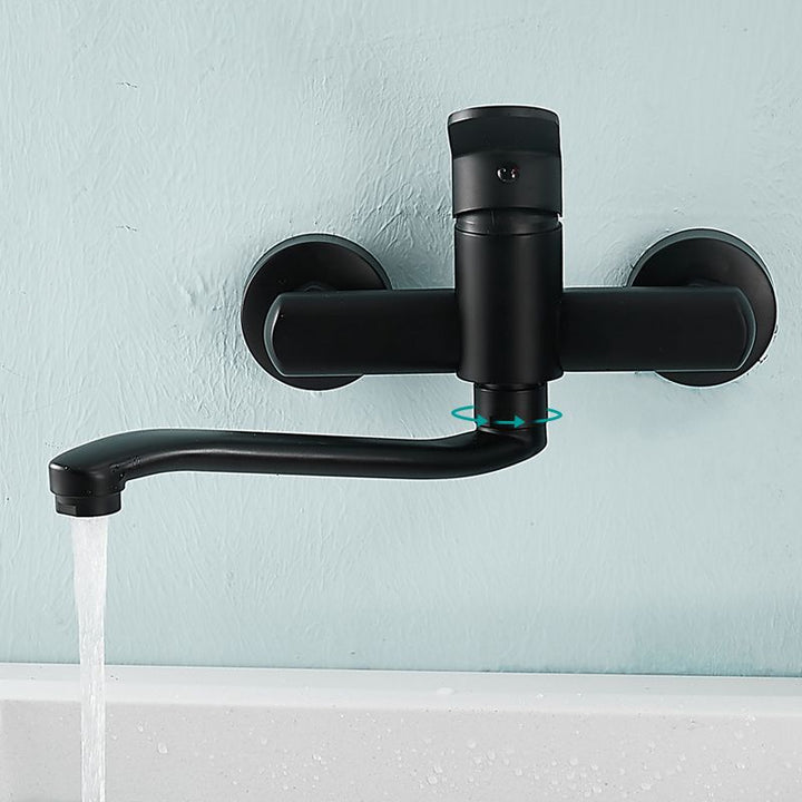 Lisslune | Low-Arc Bathtub Filler Black Lever Wall-Mounted Copper Bathtub Filler